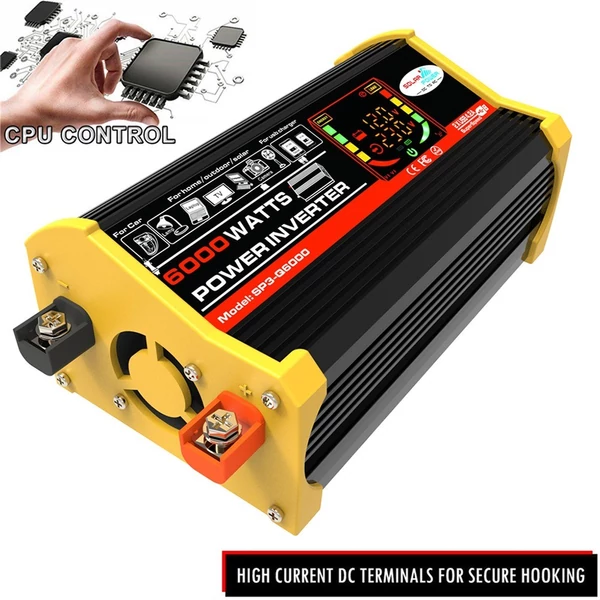 Napelemes energiatermelő rendszer 25 W napelem + 6000 W inverter DC 12 V-tól AC 220 V-ig intelligens LCD kijelzővel, kettős USB töltőporttal + 30 A napelemes töltésvezérlő