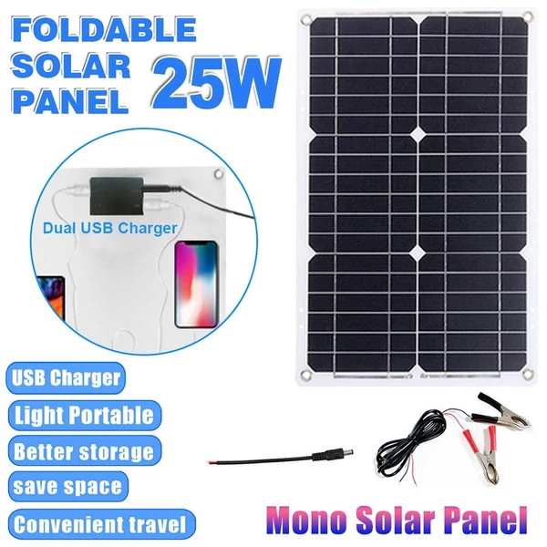 Napelemes energiatermelő rendszer 25 W napelem + 6000 W inverter DC 12 V-tól AC 220 V-ig intelligens LCD kijelzővel, kettős USB töltőporttal + 30 A napelemes töltésvezérlő