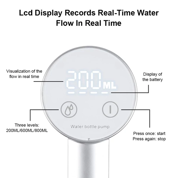 Automata elektromos vízadagoló vízmennyiség-választással összecsukható vízszivattyú univerzális palackokhoz USB töltéssel - Fehér