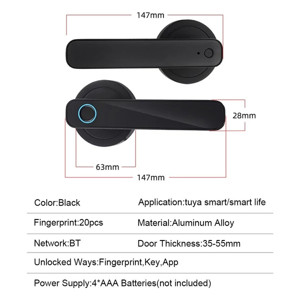 Intelligens 3 az 1-ben ujjlenyomatos ajtózár kulcs nélküli biometrikus ajtózár fogantyúkészlettel