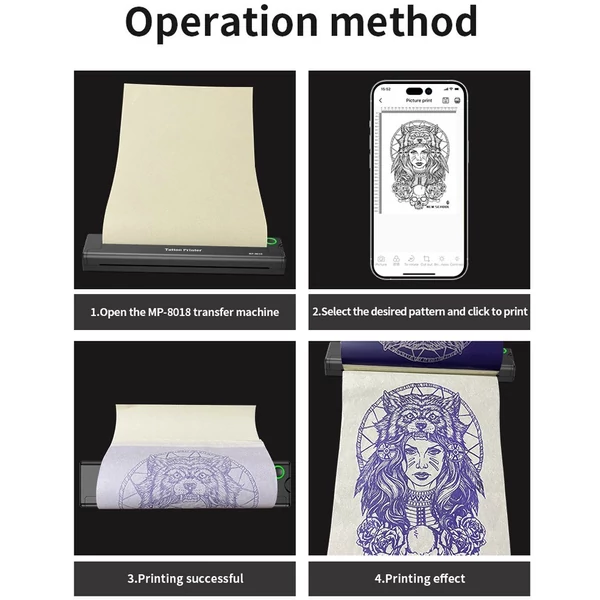 Egykattintásos nyomtatás termikus tetoválás minta stencil gép képalkotó méret szög vágás tükrözés lépték beállítása C típusú interfész
