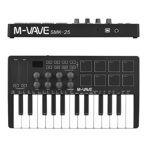 M-VAVE 25 gombos mini hordozható USB billentyűzet MIDI vezérlő