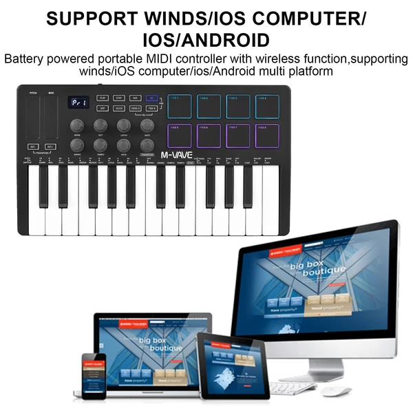 M-VAVE 25 gombos mini hordozható USB billentyűzet MIDI vezérlő