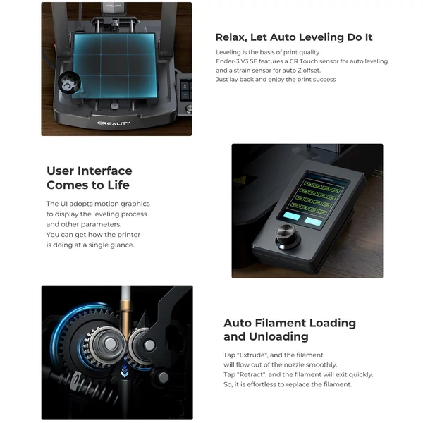 Creality Ender-3 V3 SE 3D nyomtató CR Touch automatikus szintező 220*220*250mm nyomtatási méret és 3,2 hüvelykes színes gombos képernyő
