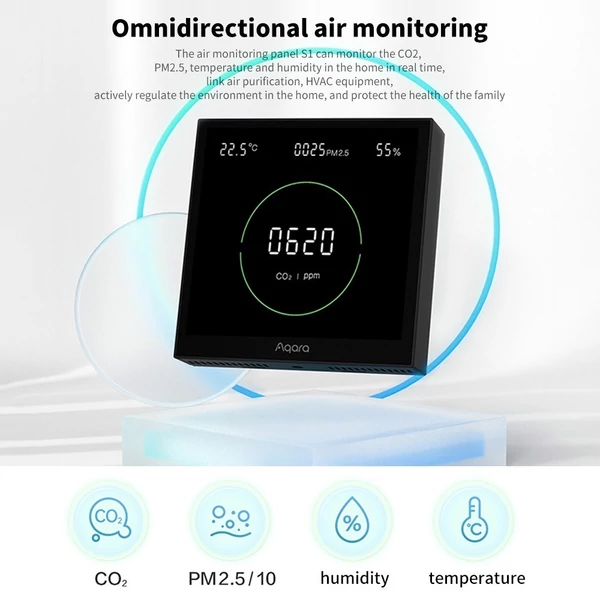 Aqara S1 levegőminőség-figyelő panel Omni-irányú levegő-CO2 PM2.5 hőmérséklet-páratartalom-figyelés