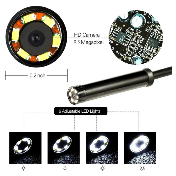 3 az 1-ben 0,3 MP endoszkóp állítható LED-ekkel - 1 méter