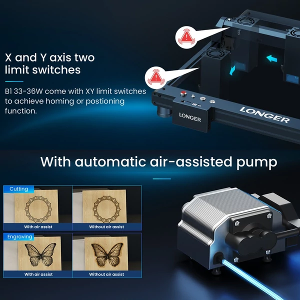 LONGER Laser B1 40W lézergravírozó 36W lézer teljesítmény gyors Levegő asszisztens rendszer
