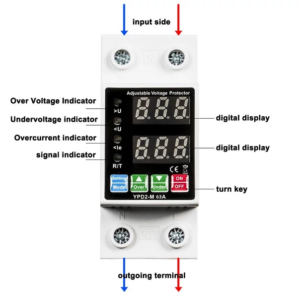 Kettős kijelzős önvisszaállító védő túlfeszültség alacsony feszültség áram állítható megszakító automatikus visszazárás - 63A