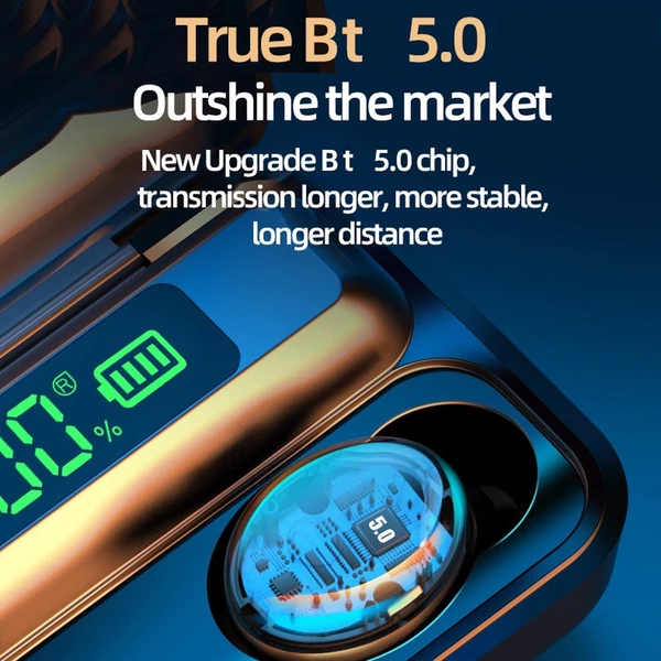Vezeték nélküli BT5.0 digitális fülhallgató zajcsökkentéssel LED kijelzővel, töltődobozzal, beépített mikrofon, telefon töltés támogatása sportoláshoz, futáshoz, edzéshez, játékhoz