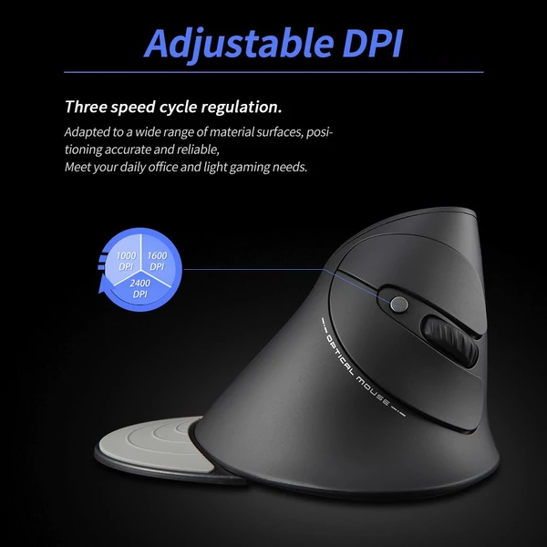 ZELOTES F-17 függőleges egér 2,4 GHz-es vezeték nélküli 6 gombos, ergonomikus optikai egerek 3 állítható DPI-vel PC laptopokhoz