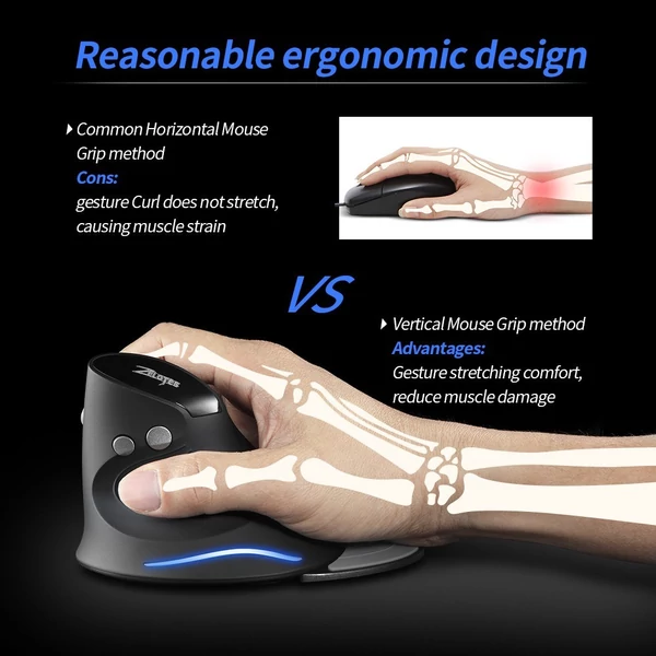 ZELOTES F-17 függőleges egér 2,4 GHz-es vezeték nélküli 6 gombos, ergonomikus optikai egerek 3 állítható DPI-vel PC laptopokhoz