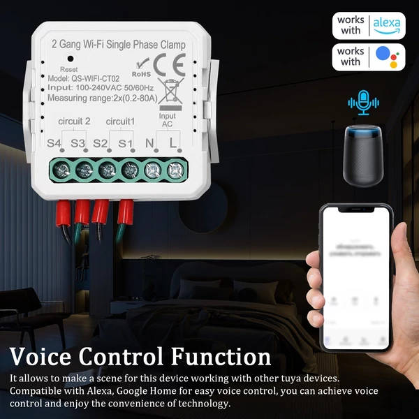 Tuya WiFi 80A egyfázisú bilincs napelemes PV kétirányú energiamérő APP vezérlő áramtranszformátor ütemezés időzítő otthoni automatizálási eszköz - 2 Gang