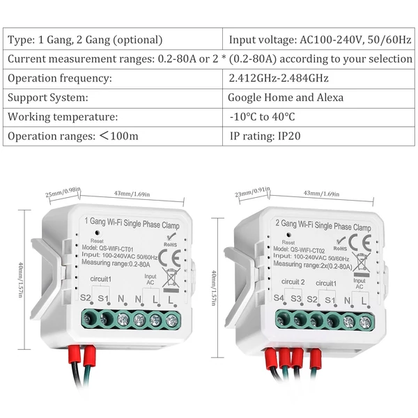 Tuya WiFi 80A egyfázisú bilincs napelemes PV kétirányú energiamérő APP vezérlő áramtranszformátor ütemezés időzítő otthoni automatizálási eszköz - 1 Gang