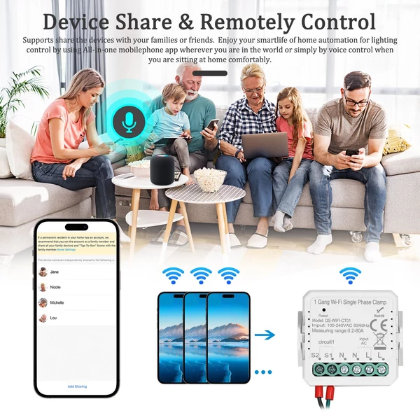 Tuya WiFi 80A egyfázisú bilincs napelemes PV kétirányú energiamérő APP vezérlő áramtranszformátor ütemezés időzítő otthoni automatizálási eszköz - 1 Gang