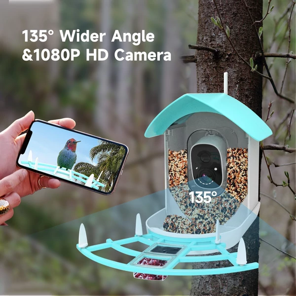 Napenergiával működő intelligens madáretető 1080p HD kamerával AI felismerő madárfajok 2.4G WiFi vezeték nélküli vízálló - Kék