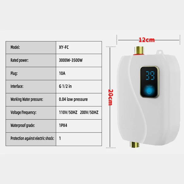 220V 3500W Mini elektromos tartály nélküli melegvíz bojler LCD kijelzővel zuhanyhoz, fürdőszobához, konyhához, mosáshoz (EU csatlakozó)