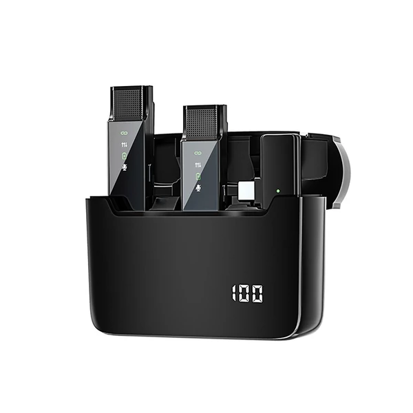 S16 Mini Vezeték nélküli Lavalier mikrofon 2db mobiltelefonhoz 360°-os, többirányú hajtókamikrofon, kijelző zajcsökkentéssel