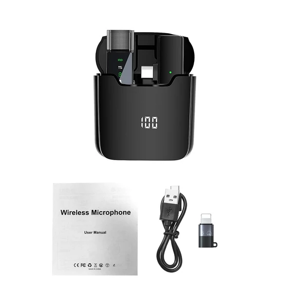 S16 Mini Vezeték nélküli Lavalier mikrofon 1db mobiltelefonhoz 360°-os, többirányú hajtókamikrofon, kijelző zajcsökkentéssel