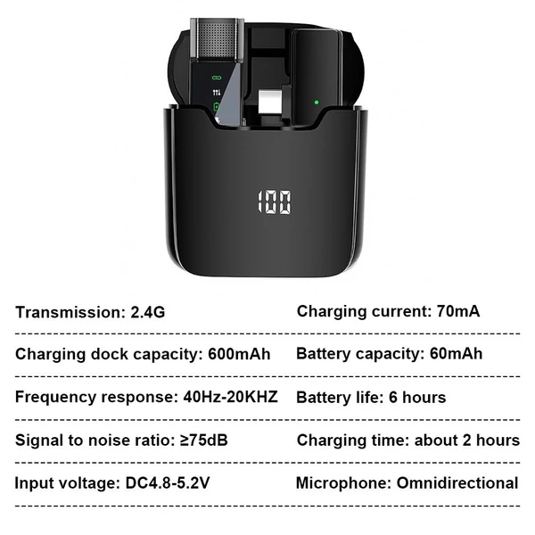 S16 Mini Vezeték nélküli Lavalier mikrofon 1db mobiltelefonhoz 360°-os, többirányú hajtókamikrofon, kijelző zajcsökkentéssel