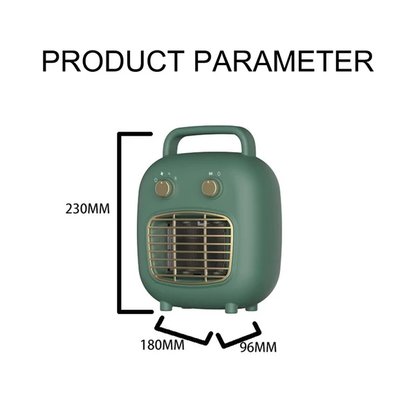 Hordozható térfűtő 800 W PTC kerámia 6-8 m emberi érzékelő alacsony zajszintű gyors fűtés 30 fokos felborulás és túlmelegedés elleni védelemmel 3 fokozatban állítható - Zöld