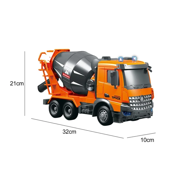 1/14 Elektromos távirányítós darus teherautó világítással és zenével, emelőkarral - Narancs, 1 akkumulátor