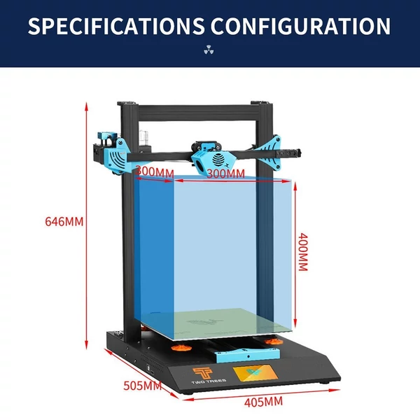 TWO TREES BLU-5 3D nyomtató 4,3 hüvelykes érintőképernyős nyomtatási mérettel 300x300x400 mm 1,75 mm-es PLA/PETG/ABS/Fához