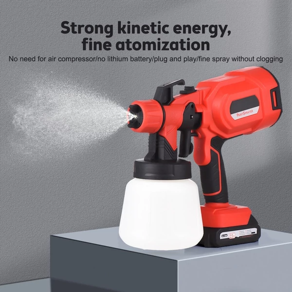 21V Max akkumulátoros elektromos festékszóró 3 réz fúvókával 3 permetezési mintával 900 ml-es tartály bútorokhoz / kerítéshez / falakhoz / ajtókhoz / kerti székekhez - Piros