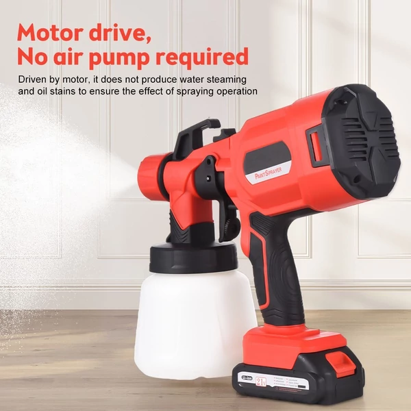 21V Max akkumulátoros elektromos festékszóró 3 réz fúvókával 3 permetezési mintával 900 ml-es tartály bútorokhoz / kerítéshez / falakhoz / ajtókhoz / kerti székekhez - Piros