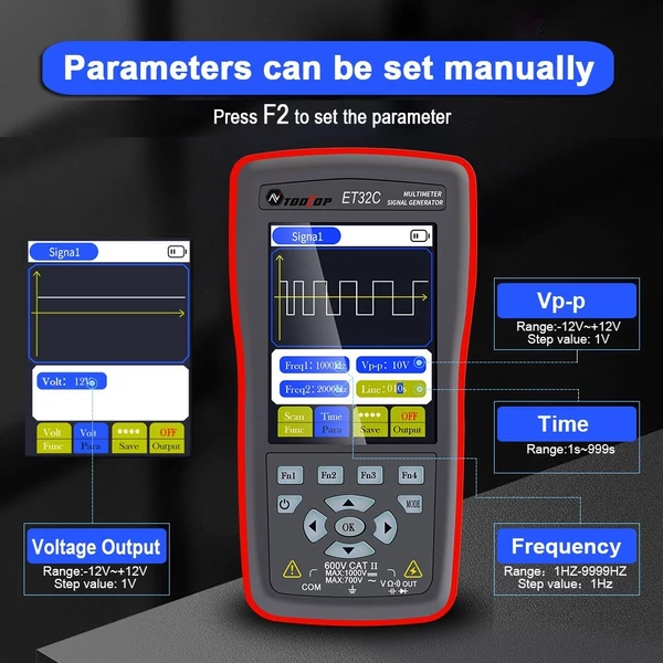TOOLTOP 2 az 1-ben autós jelgenerátor multiméter, 2,8 hüvelykes színes kijelző, átfogó tekercs mágnesszelep relé vezérlés, kettős üzemmódú kapcsoló, több jelkimenet a pontos járműkarbantartási hangkoordináció érdekében - Típus 2
