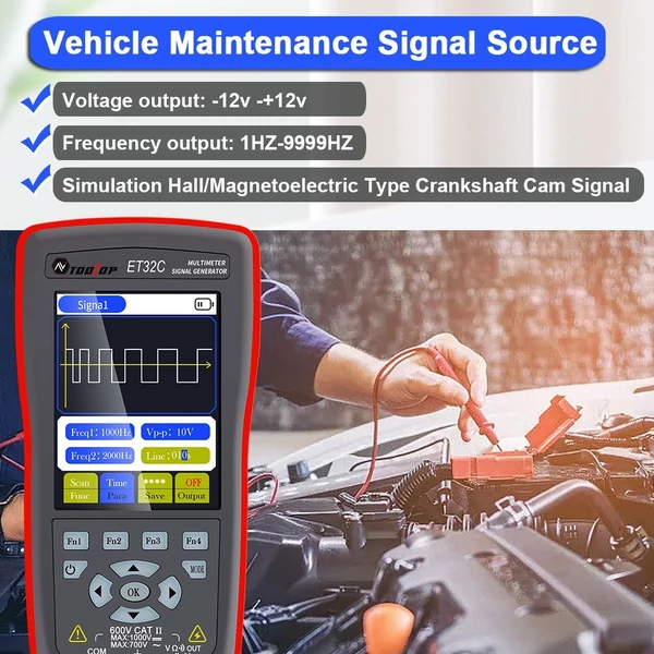TOOLTOP 2 az 1-ben autós jelgenerátor multiméter, 2,8 hüvelykes színes kijelző, átfogó tekercs mágnesszelep relé vezérlés, kettős üzemmódú kapcsoló, több jelkimenet a pontos járműkarbantartási hangkoordináció érdekében - Típus 2