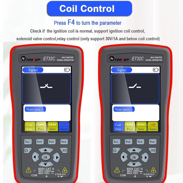 TOOLTOP 2 az 1-ben autós jelgenerátor multiméter, 2,8 hüvelykes színes kijelző, átfogó tekercs mágnesszelep relé vezérlés, kettős üzemmódú kapcsoló, több jelkimenet a pontos járműkarbantartási hangkoordináció érdekében - Típus 2
