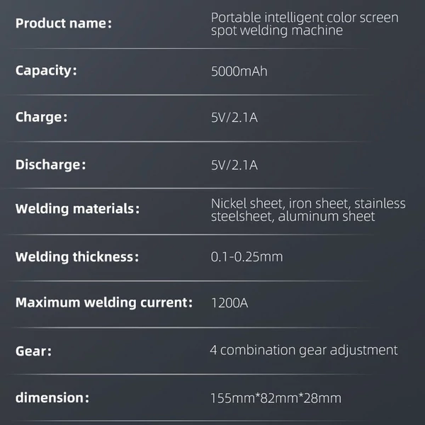 Többfunkciós lítium elemes ponthegesztőgép USB 2.1A funkcióval 0,1-0,25 mm-es nikkelvas acéllemez és 0,3 mm-es alumíniumlemez hegesztéséhez