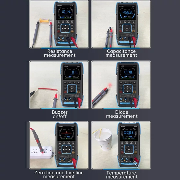 3 az 1-ben kézi oszcilloszkóp, multiméter, jelgenerátor 2,8 hüvelykes IPS kijelzővel 10 MHz sávszélesség 50 MSa/s mintavételi sebesség, kétcsatornás hullámforma mentési és megtekintése funkcióval - Normál