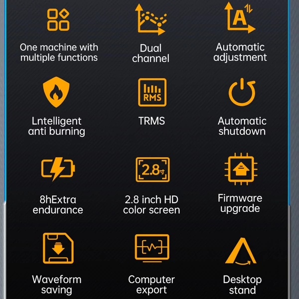 3 az 1-ben kézi oszcilloszkóp, multiméter, jelgenerátor 2,8 hüvelykes IPS kijelzővel 10 MHz sávszélesség 50 MSa/s mintavételi sebesség, kétcsatornás hullámforma mentési és megtekintése funkcióval - Normál