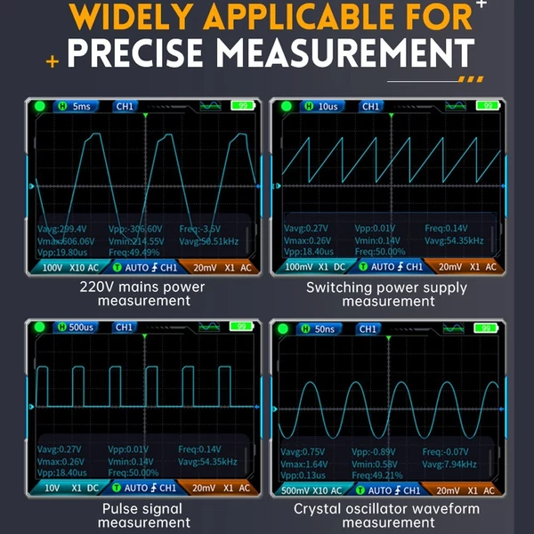 3 az 1-ben kézi oszcilloszkóp, multiméter, jelgenerátor 2,8 hüvelykes IPS kijelzővel 10 MHz sávszélesség 50 MSa/s mintavételi sebesség, kétcsatornás hullámforma mentési és megtekintése funkcióval - Normál