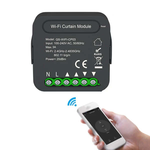 QS-WIFI-CP03 Tuya WiFi intelligens függönykapcsoló modul időzítési funkcióval APP távirányító, kompatibilis az Alexa Google Voice Control funkcióval (5 db)