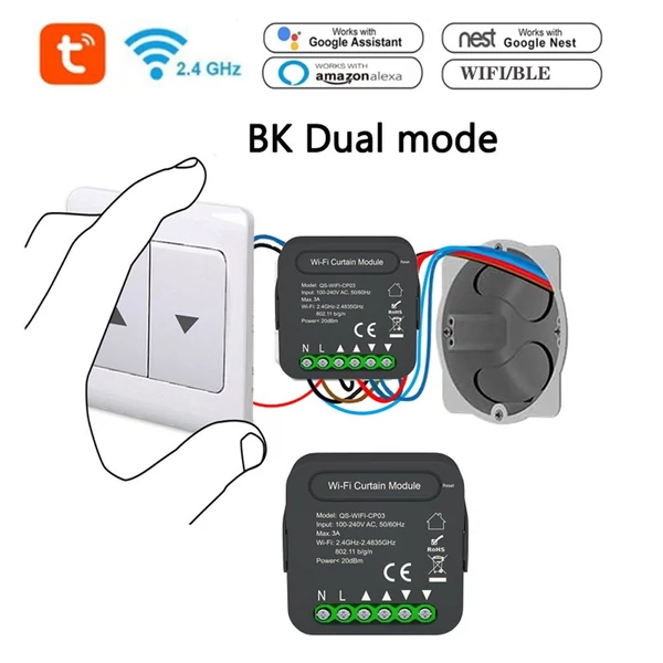 QS-WIFI-CP03 Tuya WiFi intelligens függönykapcsoló modul időzítési funkcióval APP távirányító, kompatibilis az Alexa Google Voice Control funkcióval (5 db)
