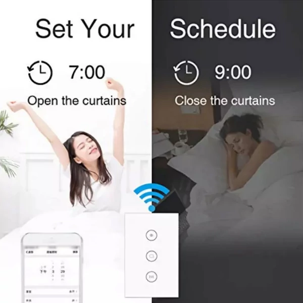 QS-WIFI-CP03 Tuya WiFi intelligens függönykapcsoló modul időzítési funkcióval APP távirányító, kompatibilis az Alexa Google Voice Control funkcióval (5 db)
