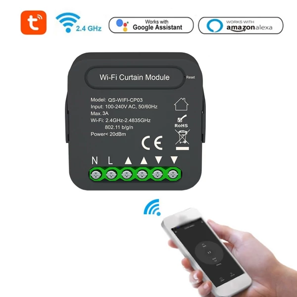 QS-WIFI-CP03 Tuya WiFi intelligens függönykapcsoló modul időzítési funkcióval APP távirányító, kompatibilis az Alexa Google Voice Control funkcióval (5 db)