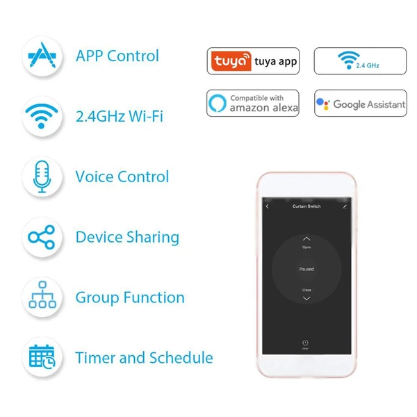 QS-WIFI-CP03 Tuya WiFi intelligens függönykapcsoló modul időzítési funkcióval APP távirányító, kompatibilis az Alexa Google Voice Control funkcióval (5 db)