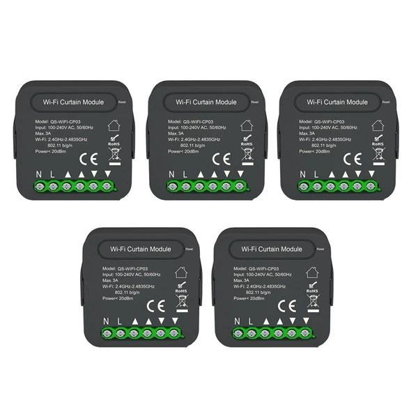 QS-WIFI-CP03 Tuya WiFi intelligens függönykapcsoló modul időzítési funkcióval APP távirányító, kompatibilis az Alexa Google Voice Control funkcióval (5 db)