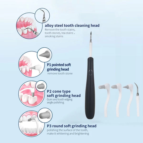 Sonic Vibration Light Guide Dental Scaler Elektromos vibrációs fogtisztító szájápoló készülék - Fekete