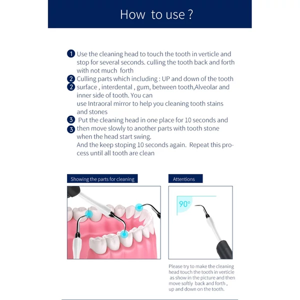 Sonic Vibration Light Guide Dental Scaler Elektromos vibrációs fogtisztító szájápoló készülék - Fekete