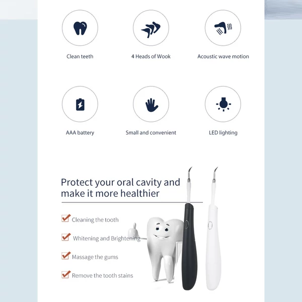 Sonic Vibration Light Guide Dental Scaler Elektromos vibrációs fogtisztító szájápoló készülék - Fehér