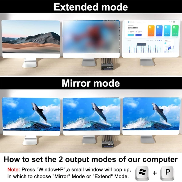 USB 3.0 KVM Switcher Három bemenetes, két kimenetű, kétmonitoros kapcsoló 8K@30Hz 4K@144Hz USB 3.0 Displayport vezetékes távirányítóval és 4 mellékelt kábellel Kompatibilis Mac/Windows/Linux rendszerrel