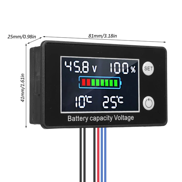 9V-100V akkumulátorkapacitás feszültségmérő LCD kijelzővel háttérvilágítással Digitális voltmérő teszter lítium háromkomponensű akkumulátorokhoz Ólom-savas akkumulátor lítium-vas-foszfát akkumulátor kapacitás százalékos teszter
