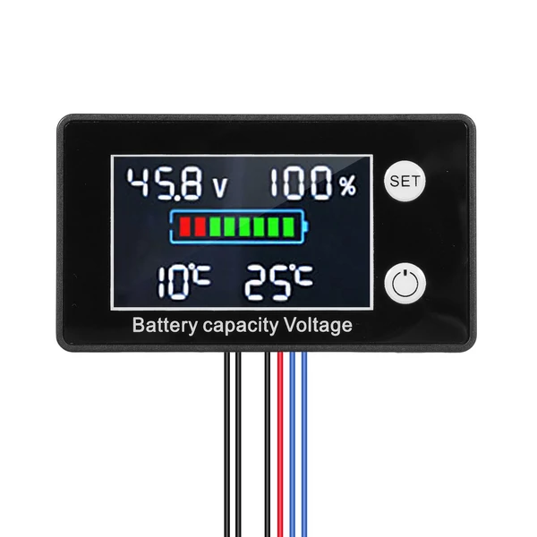 9V-100V akkumulátorkapacitás feszültségmérő LCD kijelzővel háttérvilágítással Digitális voltmérő teszter lítium háromkomponensű akkumulátorokhoz Ólom-savas akkumulátor lítium-vas-foszfát akkumulátor kapacitás százalékos teszter