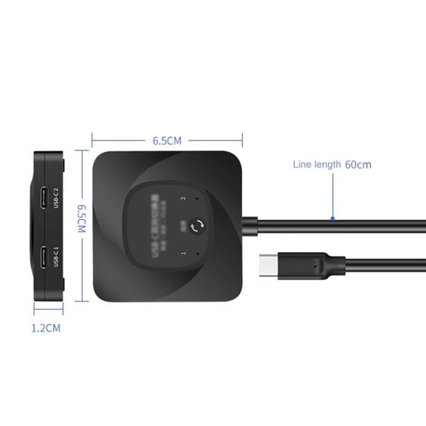 USB-C kétirányú kapcsoló 2 számítógép KVM kapcsoló 8K@60Hz HDR támogatás 10Gbps adatátvitel PD 100W töltés