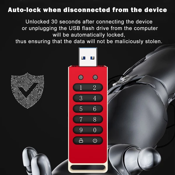 Titkosított biztonságos USB flash meghajtó AES 256 bites USB 3.0 hardveres jelszó Automatikus zár alumíniumötvözet ház titkosító billentyűzettel - 256GB