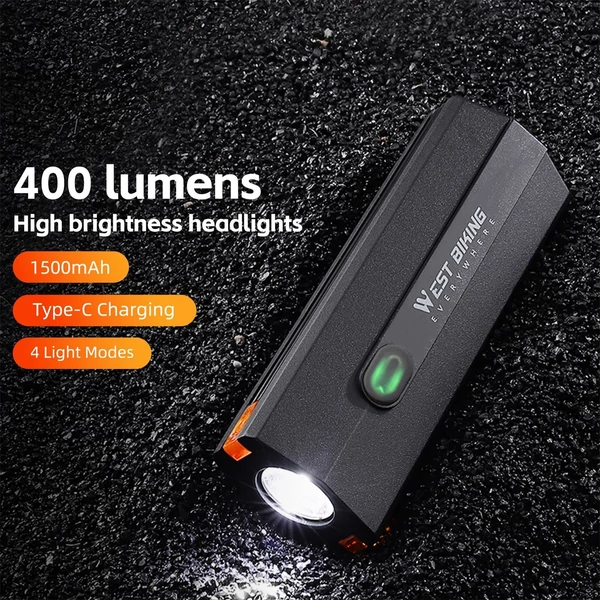 WEST BIKING 400 Lumen USB újratölthető kerékpáros lámpa vízálló több üzemmódban - Fekete